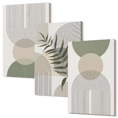 Sada 3 obrazů Abstraktní tvary v odstínech zelené a béžové
