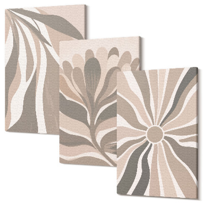 Sada 3 obrazů Abstraktní rostlinné vzory v odstínech béžové a hnědé