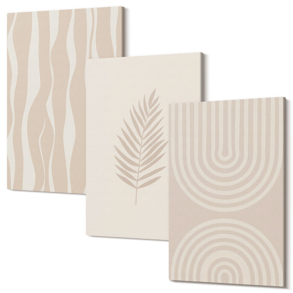 Sada 3 obrazů Vzory v odstínech béžové s rostlinnými motivy