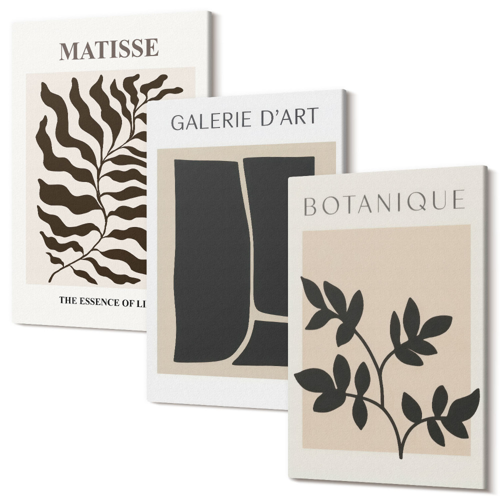 Sada obrazů triptych Minimalistické plakáty s rostlinnými vzory a abstrakty