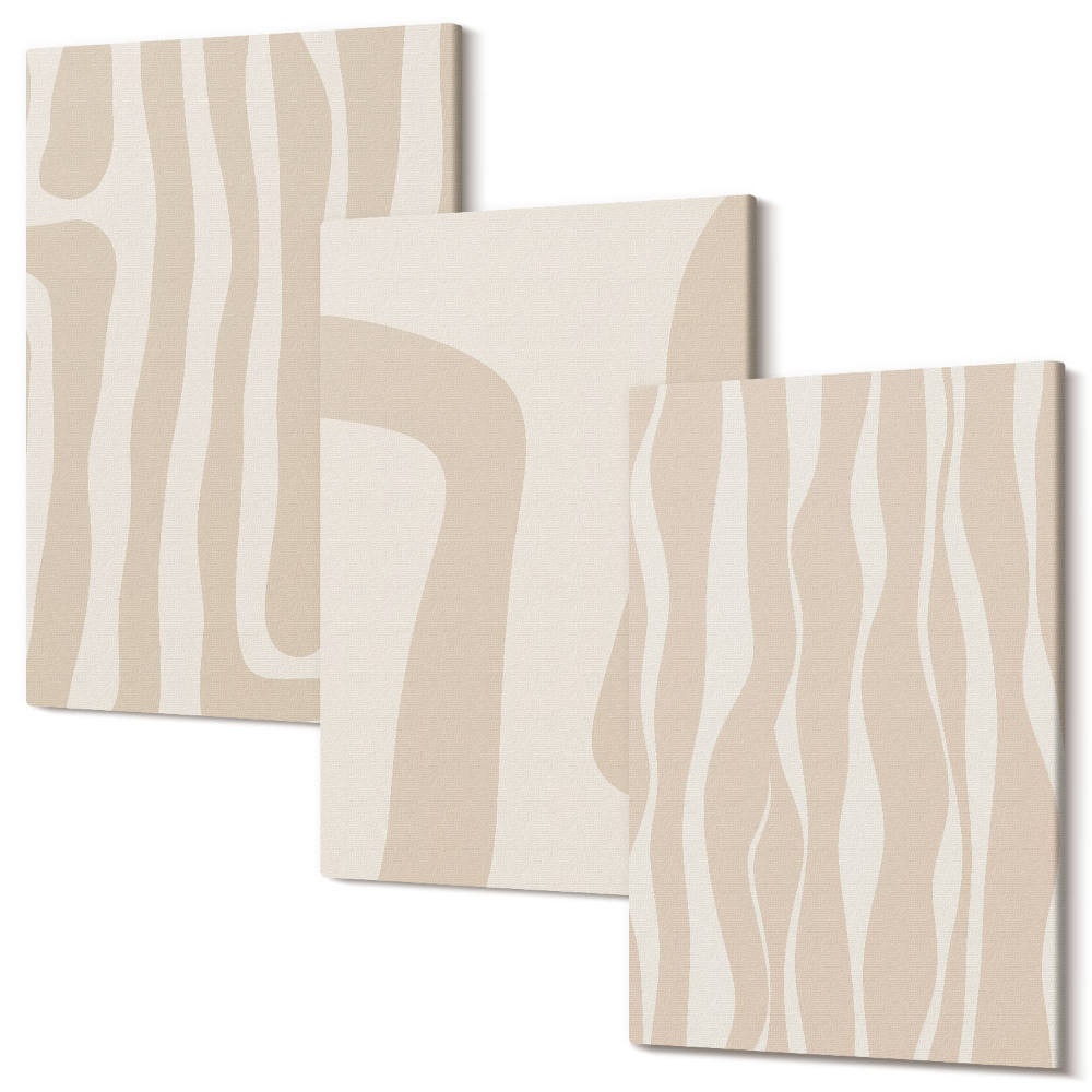 Sada obrazů na zeď triptych Abstraktní vzory, minimalistické tvary, boho styl