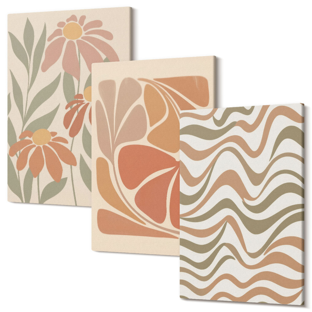 Sada 3 obrazů Pastelové květiny a abstraktní vzory