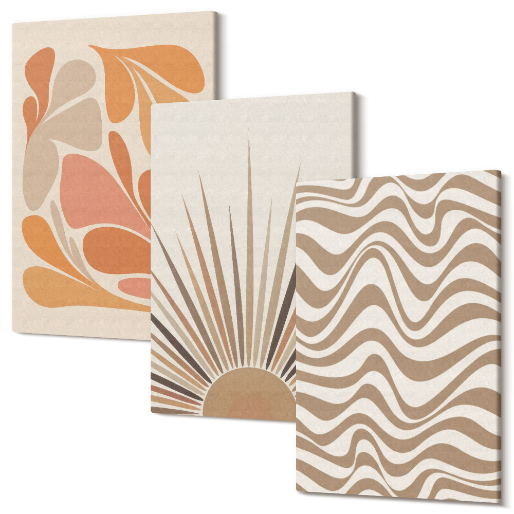 Sada 3 obrazů Sun boho pastelové abstraktní tvary