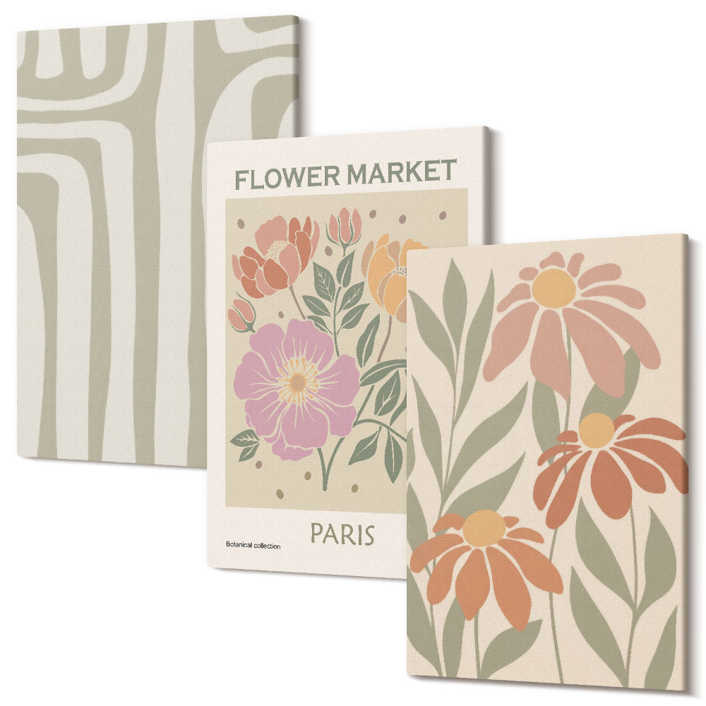 Sada obrazů triptych Plakát botanických motivů Pařížský minimalismus