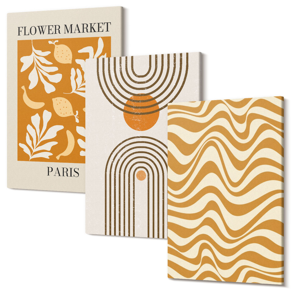 Sada obrazů triptych Módní plakáty s květinovými a geometrickými vzory