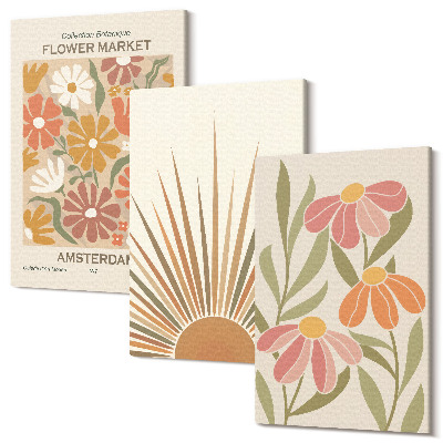 Sada 3 obrazů Květiny v pastelových barvách se slunečními paprsky