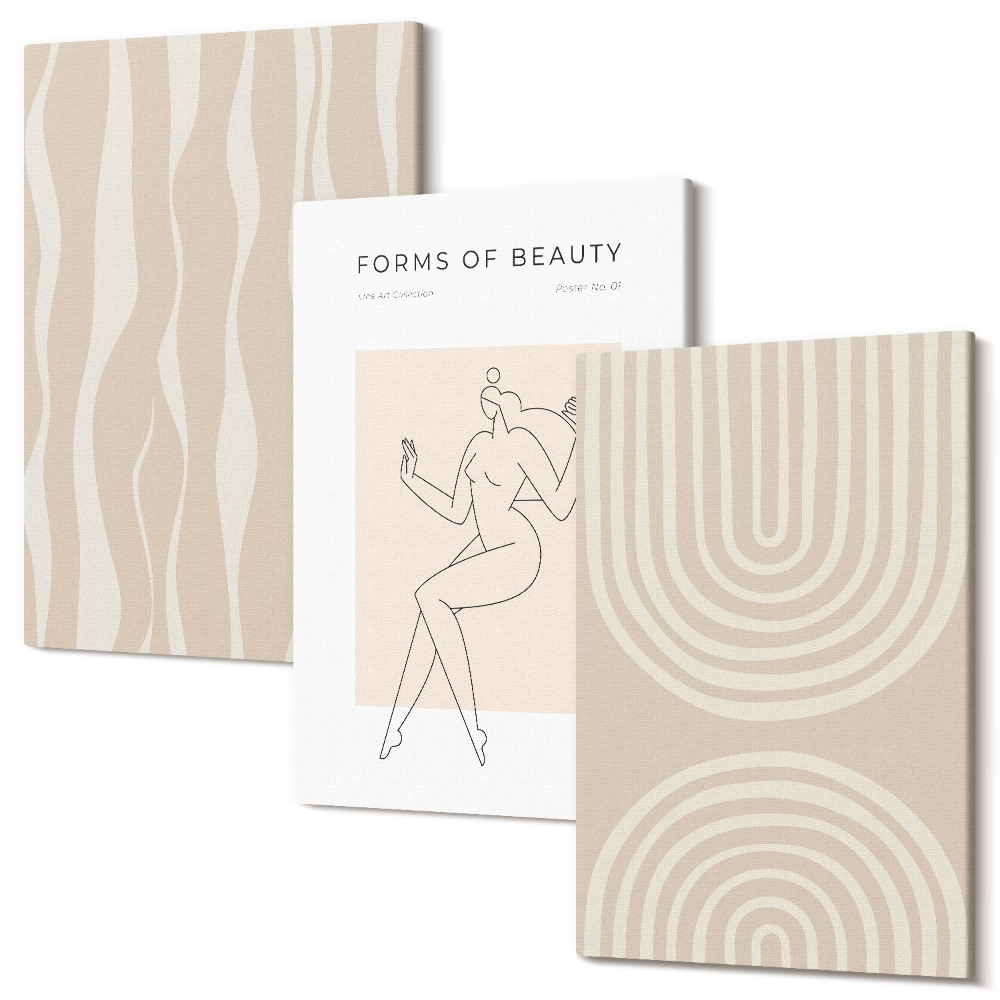 Sada obrazů triptych Abstraktní vzory jemné boho dekorace