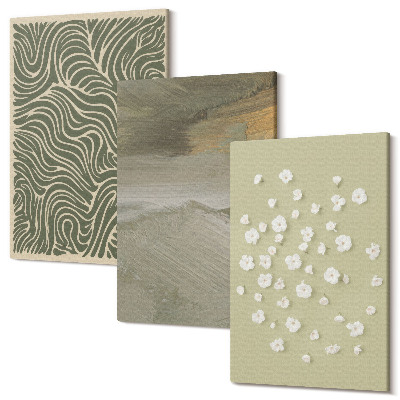 Sada obrazů triptych Vlnité a abstraktní vzory s boho květy