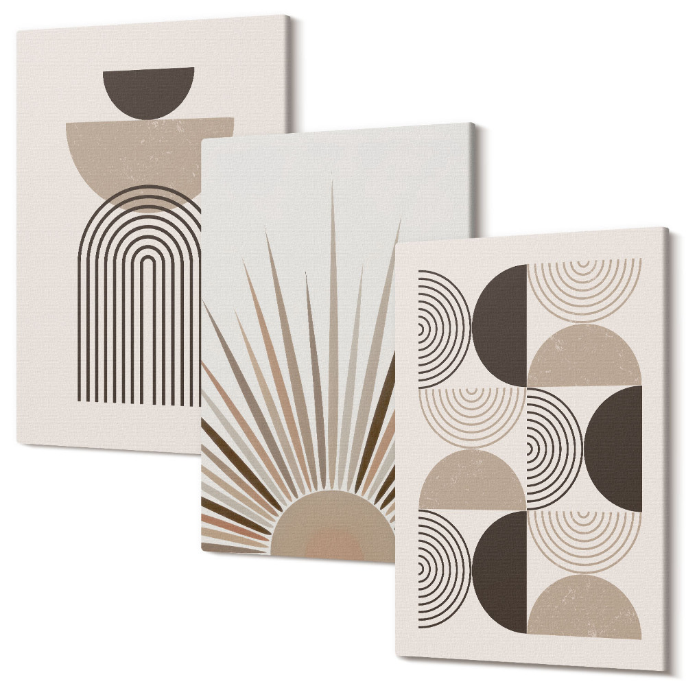 Sada 3 obrazů Abstraktní tvary v odstínech béžové a hnědé
