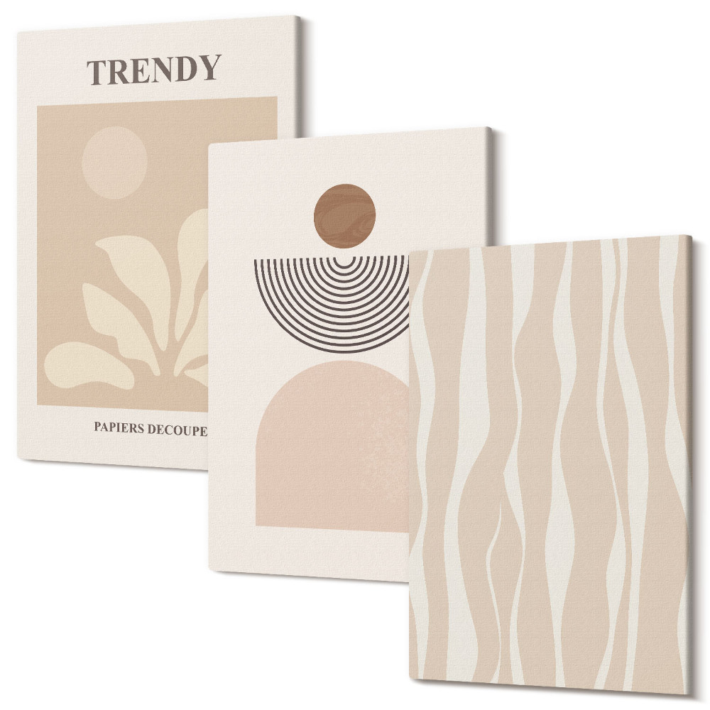 Sada obrazů na zeď triptych Stylové abstraktní kompozice v odstínech béžové