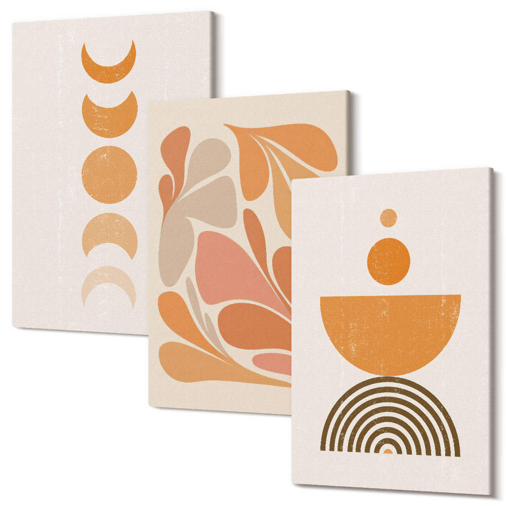 Sada obrazů triptych Abstraktní tvary v odstínech oranžové
