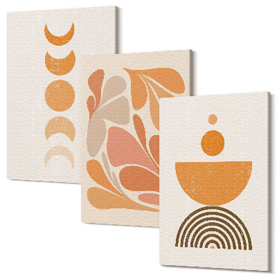 Sada obrazů triptych Abstraktní tvary v odstínech oranžové