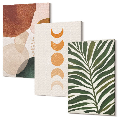 Sada 3 obrazů Abstraktní tvary v teplých barvách a listech