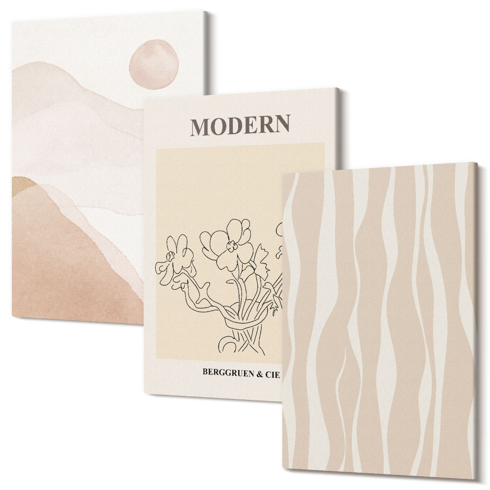 Sada obrazů triptych Abstraktní tvary v tlumených barvách