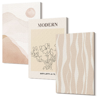 Sada obrazů triptych Abstraktní tvary v tlumených barvách