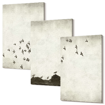 Sada 3 obrazů Ptáci v letu malované v minimalistickém stylu