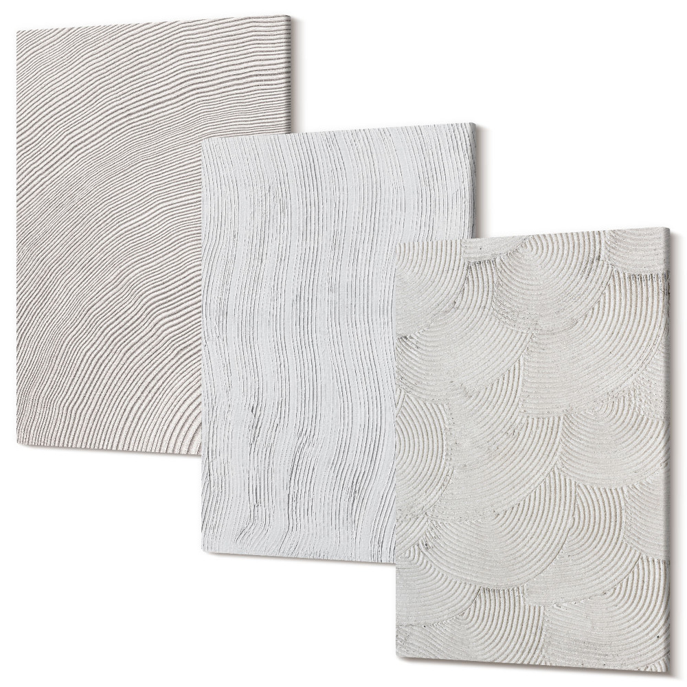 Sada obrazů triptych Vzory v písku, lineární geometrické struktury