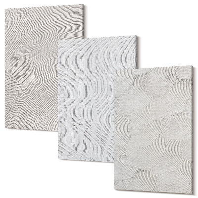 Sada obrazů triptych Vzory v písku, lineární geometrické struktury