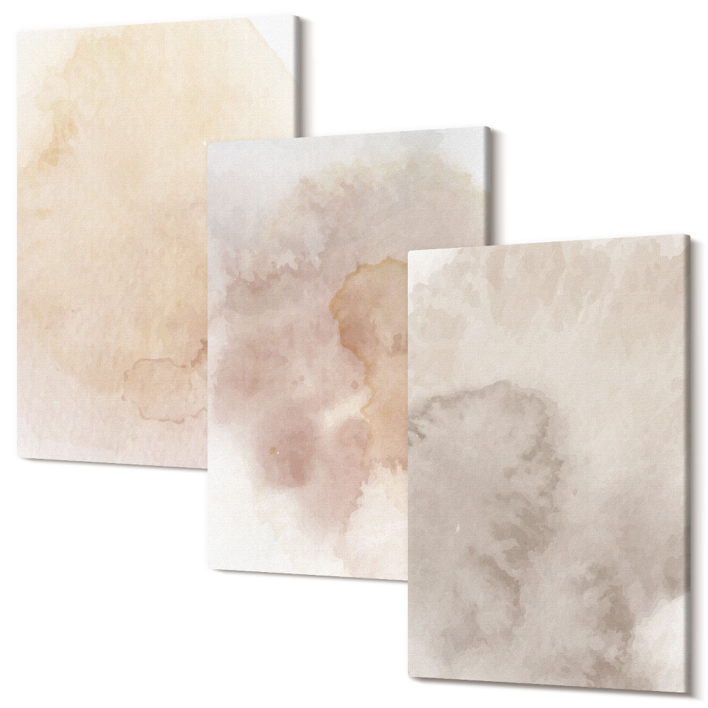 Sada obrazů triptych Teplé akvarely na plátně s pastelovými texturami