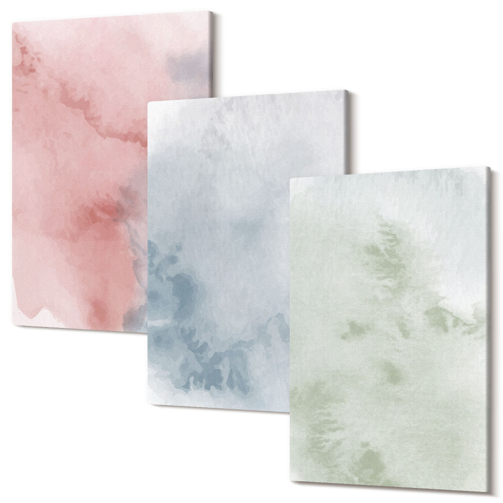 Sada obrazů triptych Pastelové struktury barevné akvarely na plátně