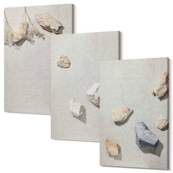 Sada obrazů na zeď triptych Boho beach stones minimalistické dekorace