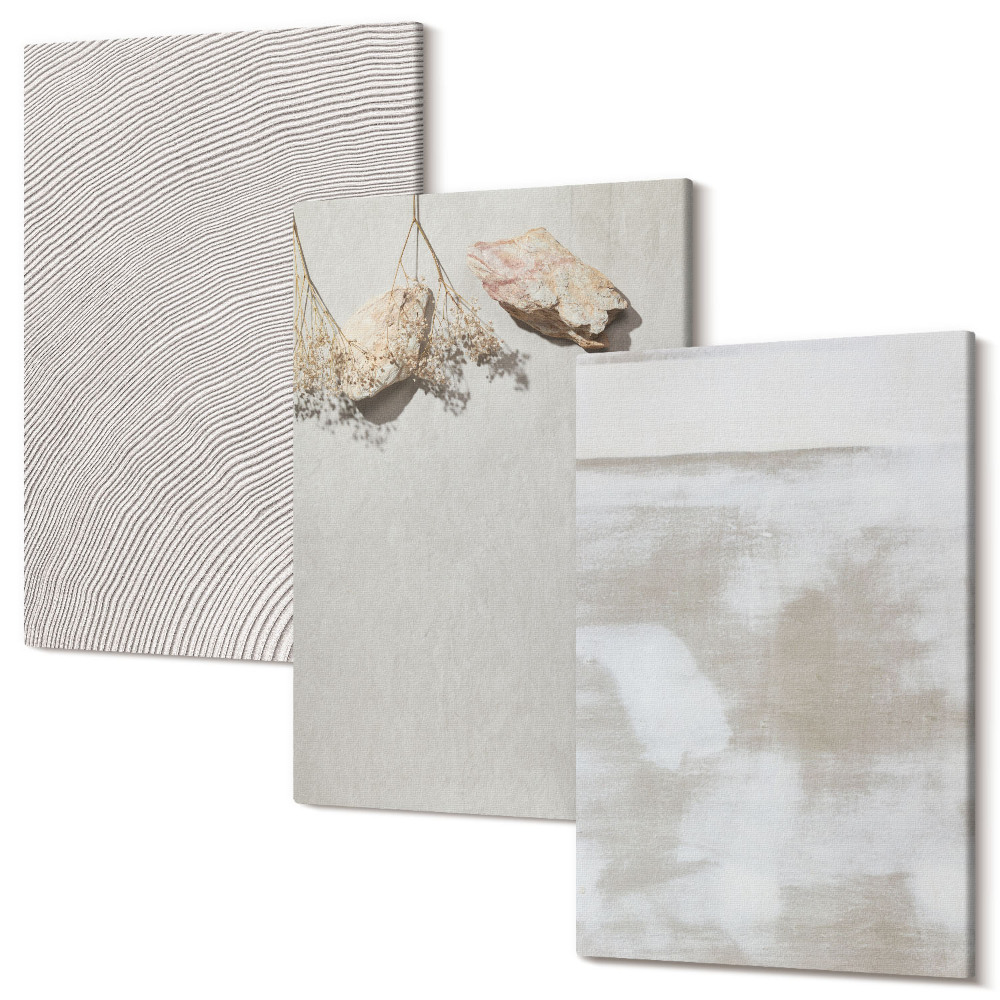 Sada 3 obrazů Písek, kameny a opotřebované textury boho styl