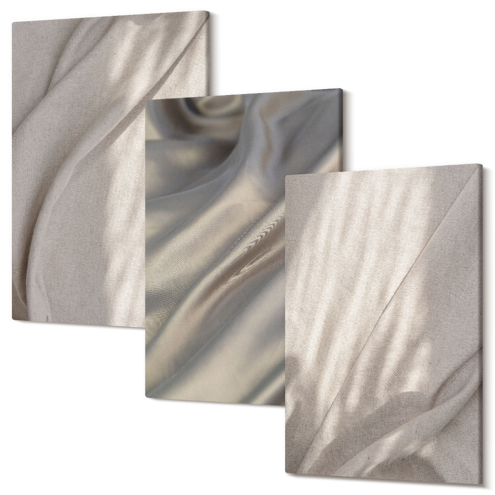 Sada obrazů triptych Detail přírodních tkaninových struktur v boho stylu