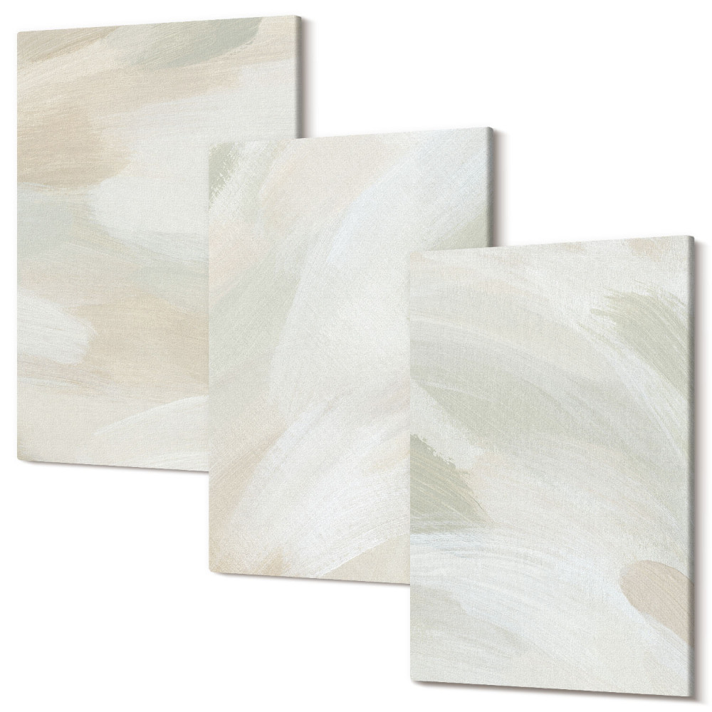 Sada 3 obrazů Světlé abstraktní barvy na plátně, jemný boho styl