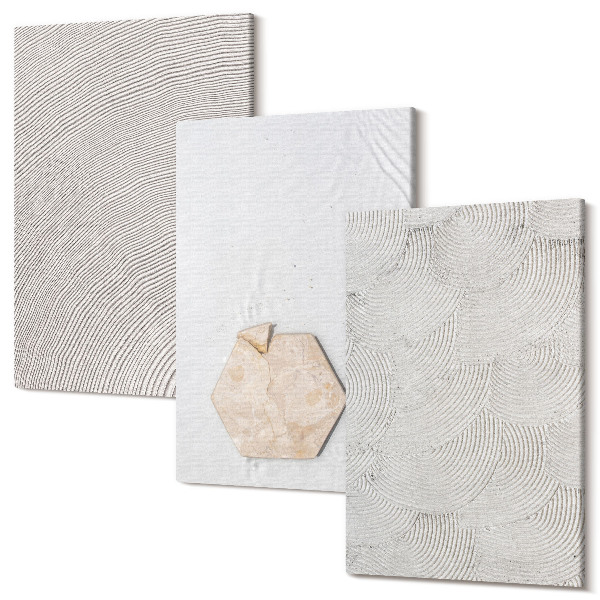 Sada obrazů na zeď triptych Lehké textury na písku, jemný boho styl
