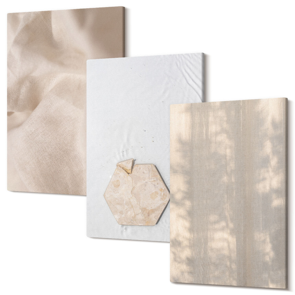 Sada 3 obrazů Jemné textury v přírodním boho stylu