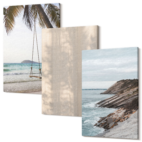 Sada obrazů triptych Letní písek a výhled na moře v letní krajině