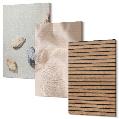 Sada 3 obrazů Kameny, dřevo, tkanina, různé textury