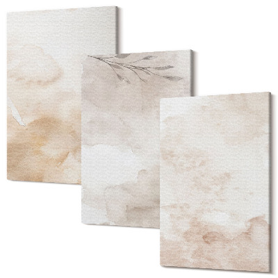 Sada obrazů na zeď triptych Akvarel skvrny a listy v pastelových barvách