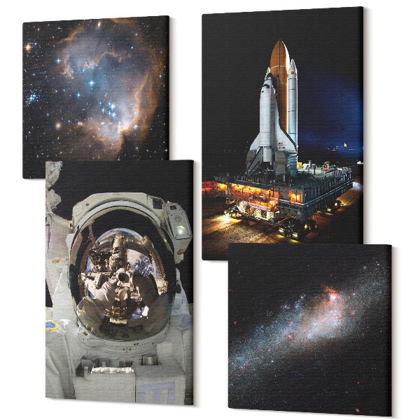 Sada obrazů kvadryptych Fotografie astronautů při přistání na Měsíci