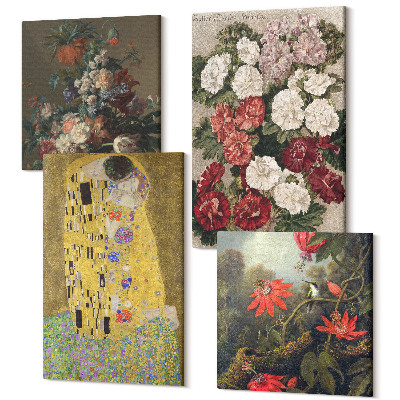 Sada obrazů kvadryptych Květiny a stromy v malířském stylu The Kiss od Gustava Klimta