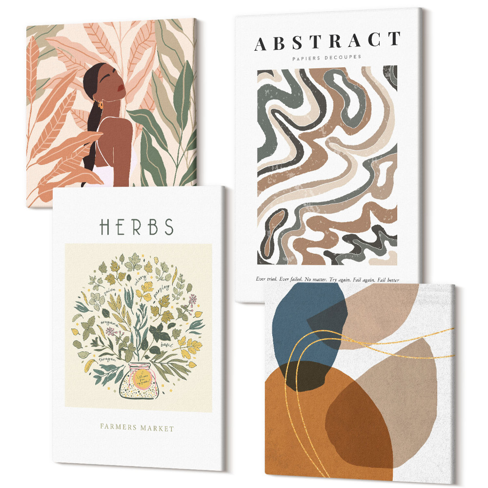 Sada obrazů na zeď kvadryptych Boho estetické pastelové minimalistické plakáty