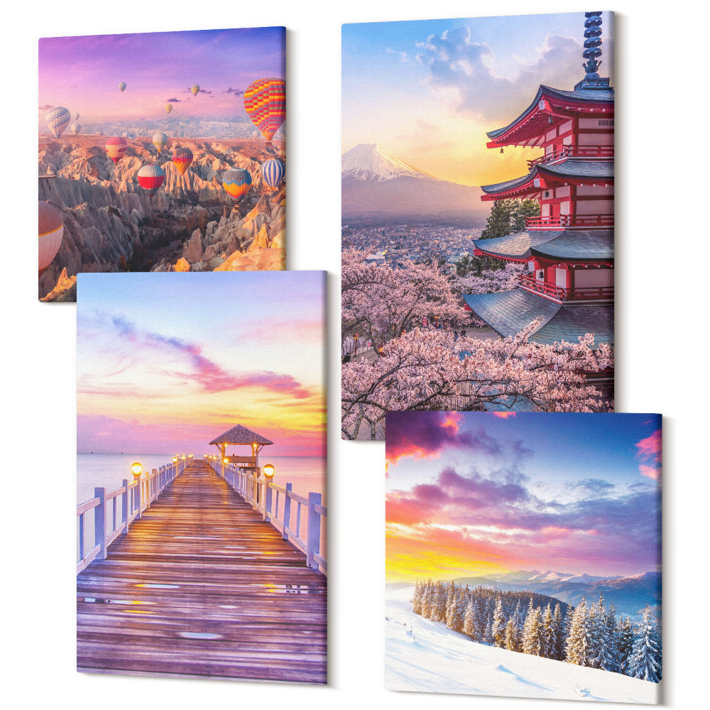 Sada obrazů kvadryptych Romantická krajina s malebnou oblohou