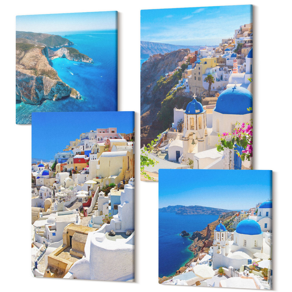 Sada obrazů na zeď kvadryptych Krajinná architektura pohledy na město Oia Santorini Řecko
