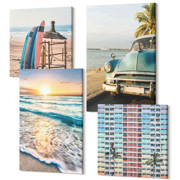 Sada obrazů kvadryptych Miami dovolená pohledy západ slunce nad mořem