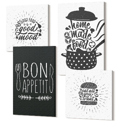 Sada obrazů na zeď kvadryptych Grafika s jídlem a kulinářskými slogany