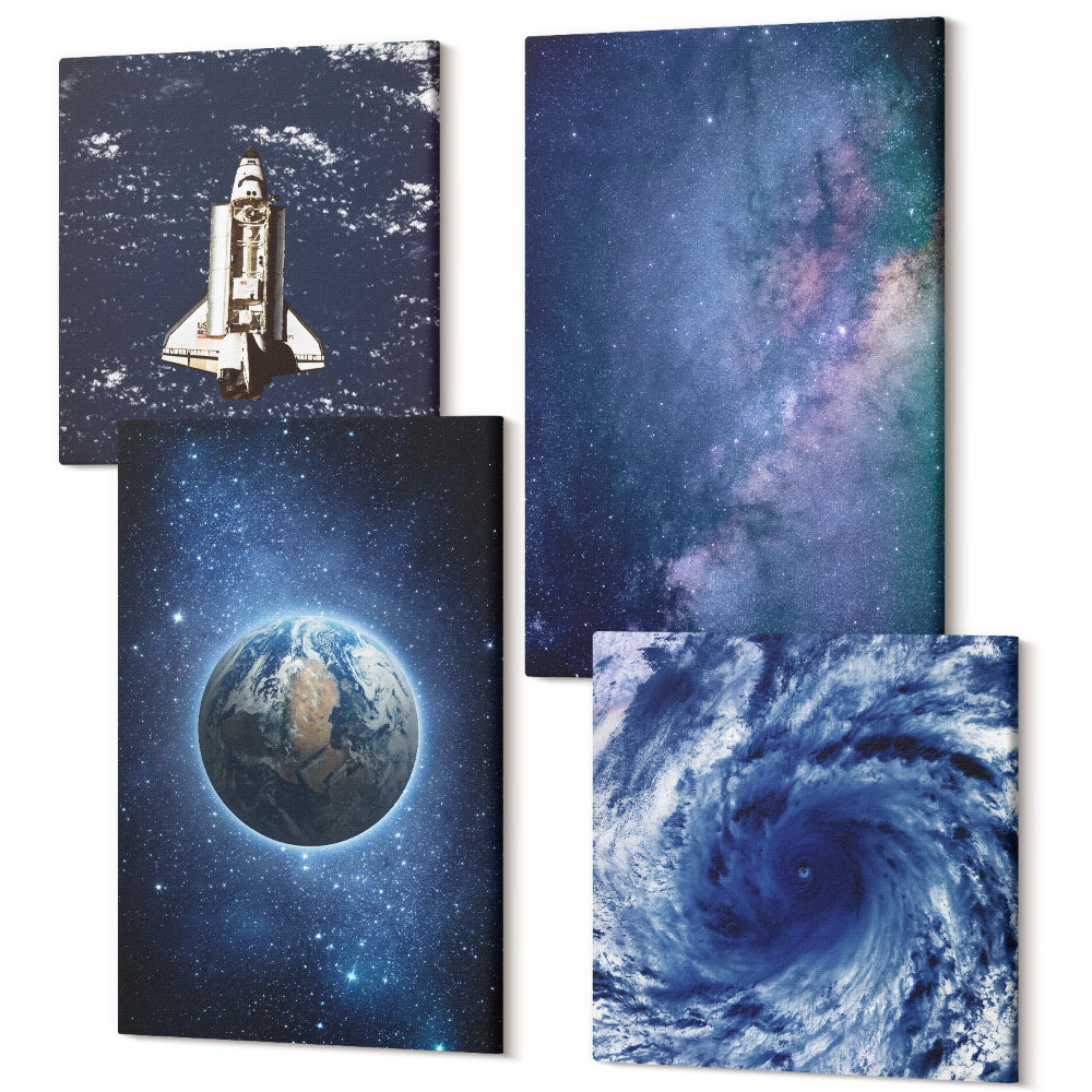 Sada obrazů na zeď kvadryptych Země ve vesmíru, bouře a galaxie hvězd
