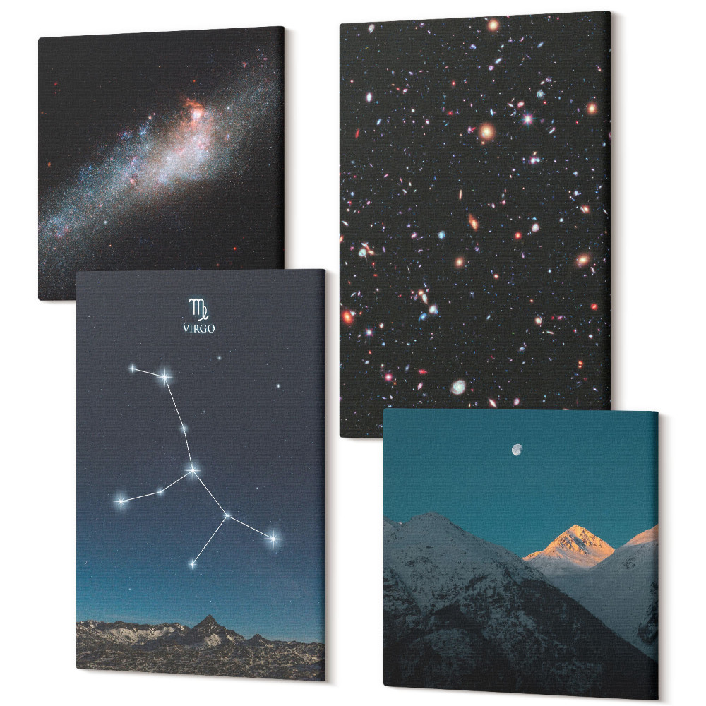 Sada obrazů kvadryptych Pohled na vesmír z galaxie v souhvězdí Panny