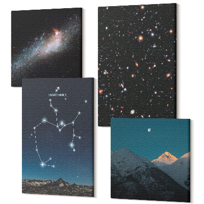 Sada 4 obrazů Galaxie, souhvězdí a vesmírné znamení zvěrokruhu Střelec