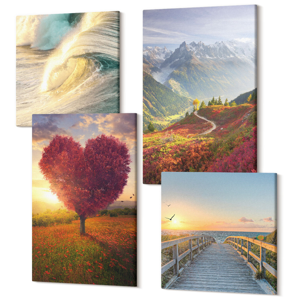 Sada obrazů na zeď kvadryptych Horské krajiny vlny ve tvaru srdce stromové molo