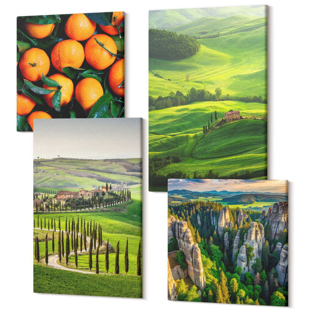 Sada obrazů na zeď kvadryptych Italská venkovská krajina s pomeranči a přírodou
