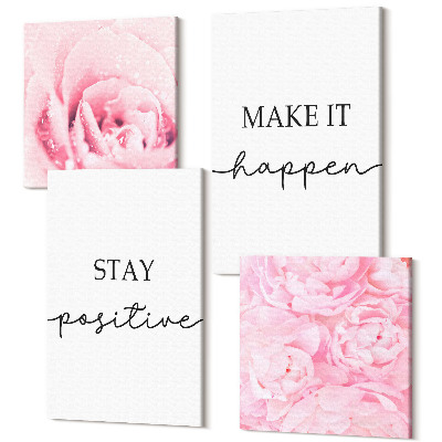 Sada 4 obrazů Minimalistický nápis inspirovaný růžovými květy