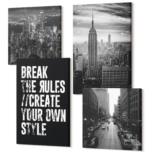 Sada obrazů kvadryptych Ulice města v černé a bílé s inspirativním nápisem