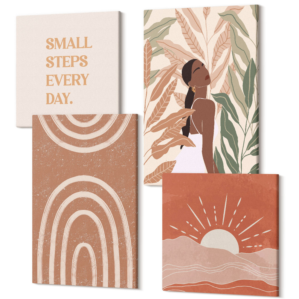 Sada obrazů kvadryptych Boho abstraktní tvary a ilustrace