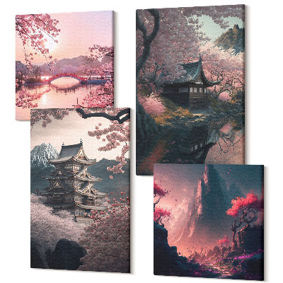 Sada obrazů na zeď kvadryptych Fantasy krajiny japonských horských krajin