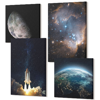 Sada 4 obrazů Vesmír Země raketa galaxie hvězdy oblohy
